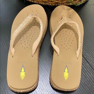 Volatile Woven Tan and Gold Sandals